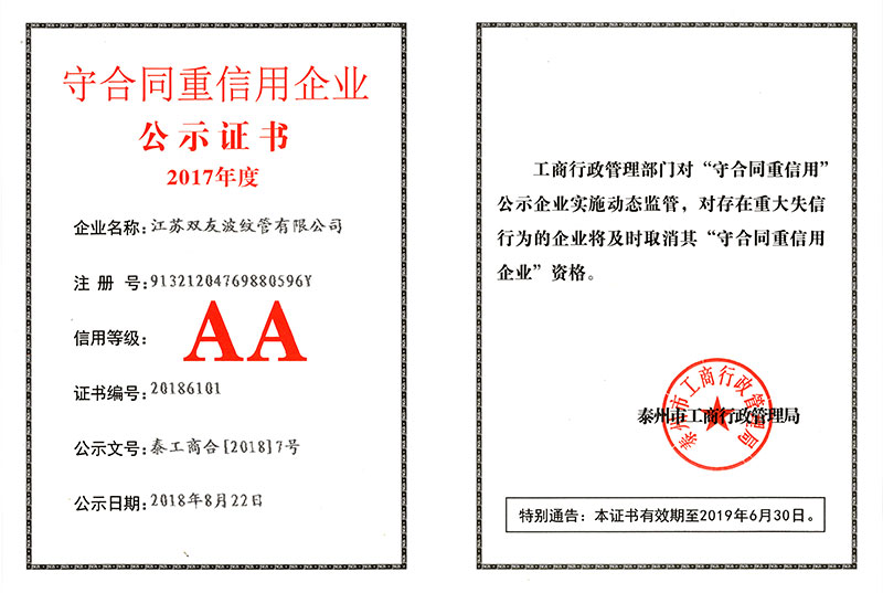 守合同重信用企业公示证书